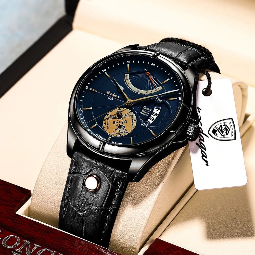 802 BK BU L_2022 Men Watch  Luxury Waterproof Date Quartz Watches Mens Military Leather Clock Sport 