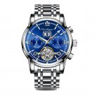 2-Blue Silver_2021 Luxury Men Mechanical Wristwatch Genuine Leather Automatic Sports Chronograph Men