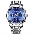 Blue Silver_2021 Casual Mens Watches  Luxury Leather Blue Clock Male Sport Wristwatch Waterproof Qua