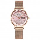 3012 Pink Mesh_Swiss Brand  Women Watches Luxury Rose Gold Mesh Wristwatch Simple Waterproof Date La