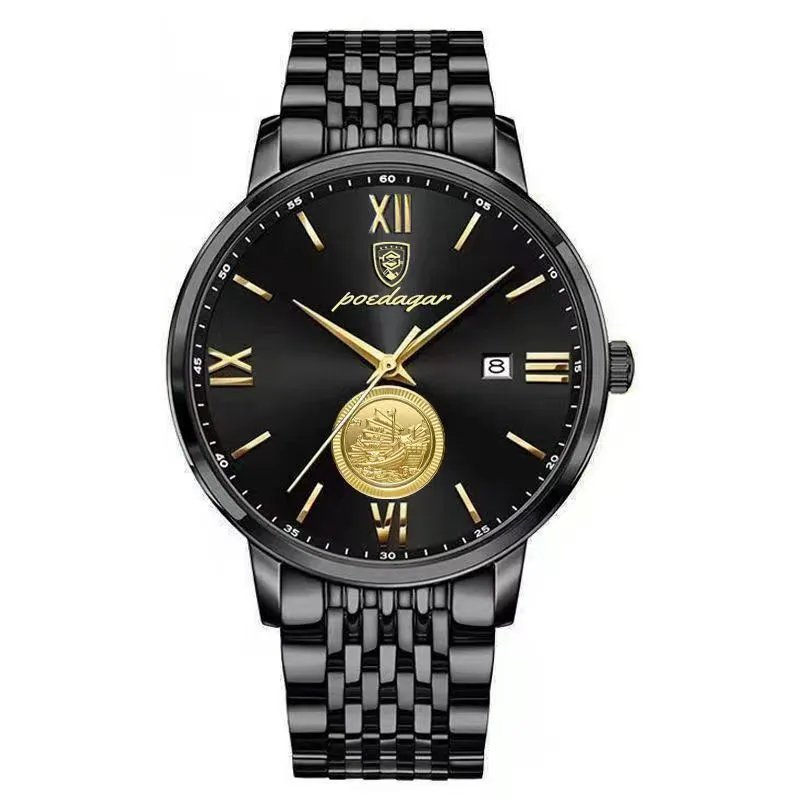 Black Black_Men Watch  Luxury Gold Stainless Stain Quartz Watches Waterproof Luminous Date Business 