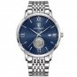Silver Blue_Men Watch  Luxury Gold Stainless Stain Quartz Watches Waterproof Luminous Date Business 