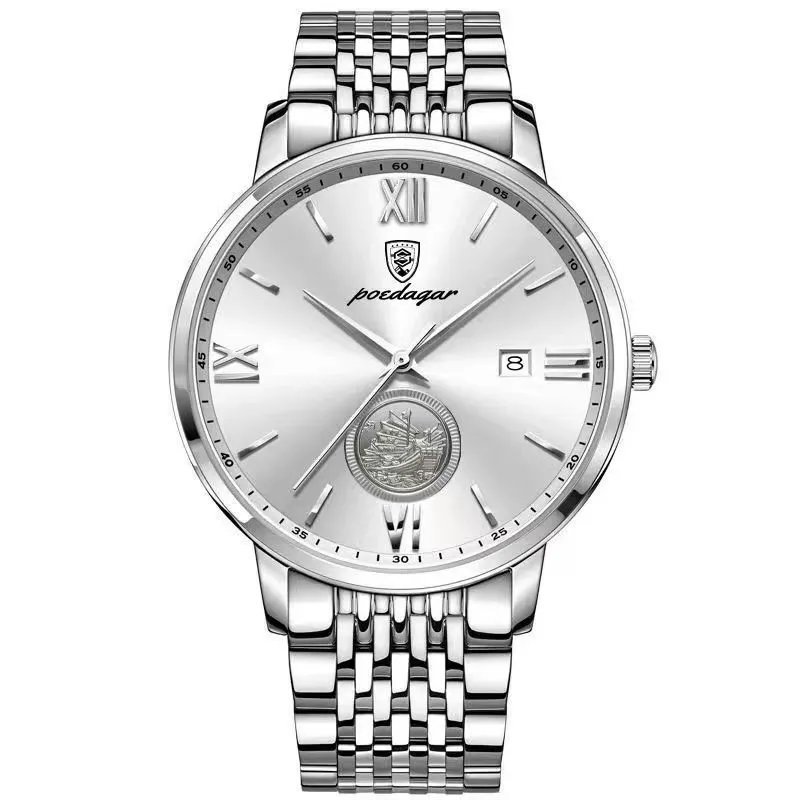 Silver White_Men Watch Luxury Gold Stainless Stain Quartz Watches