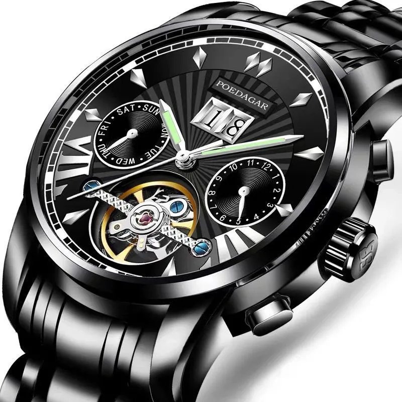 Red_Men Watch  Luxury Automatic Mechanical Watches Waterproof Luminous Business Stainless Stain Men'