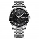 827 SL BK S_Watch Men  Luxury Stainless Steel Business Date Clock Waterproof Luminous Watches Mens S