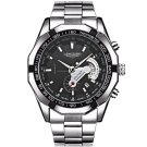Black Silver_LANGLISHI Casual Sport Watches for Men  Luxury Military Stainless Steel Wrist Watch Man
