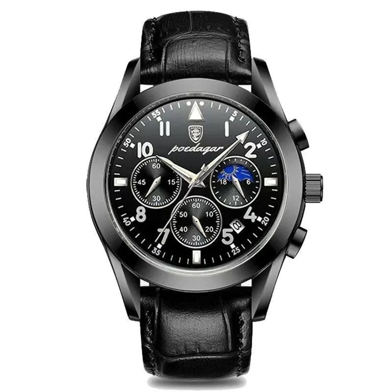 All Black_Men Watch Chronograph Leather Quartz Watches Sport Six Needle Luxury Men's Wristwatch Wate