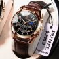 Rose Gold_Men Watch Chronograph Leather Quartz Watches Sport Six Needle Luxury Men's Wristwatch Wate