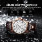 Rose Gold White_Men Watch Chronograph Leather Quartz Watches Waterproof Luminous Sport Sport Men's W
