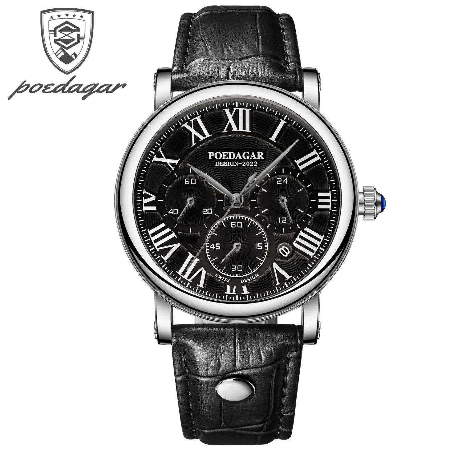 Silver Black_Men Watch Chronograph Leather Quartz Watches Waterproof Luminous Sport Sport Men's Wris