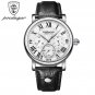 Silver White_Men Watch Chronograph Leather Quartz Watches Waterproof Luminous Sport Sport Men's Wris