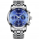 8058-Blue Silver_2021   Mens Watches Blue Luxury  Big Dial Military Quartz Watch Leather Sport Water