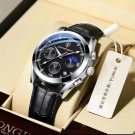 Black Silver_2021 Men's Sport Watches  Luxury Leather Casual Waterproof Luminous Quartz Clock Men Wr