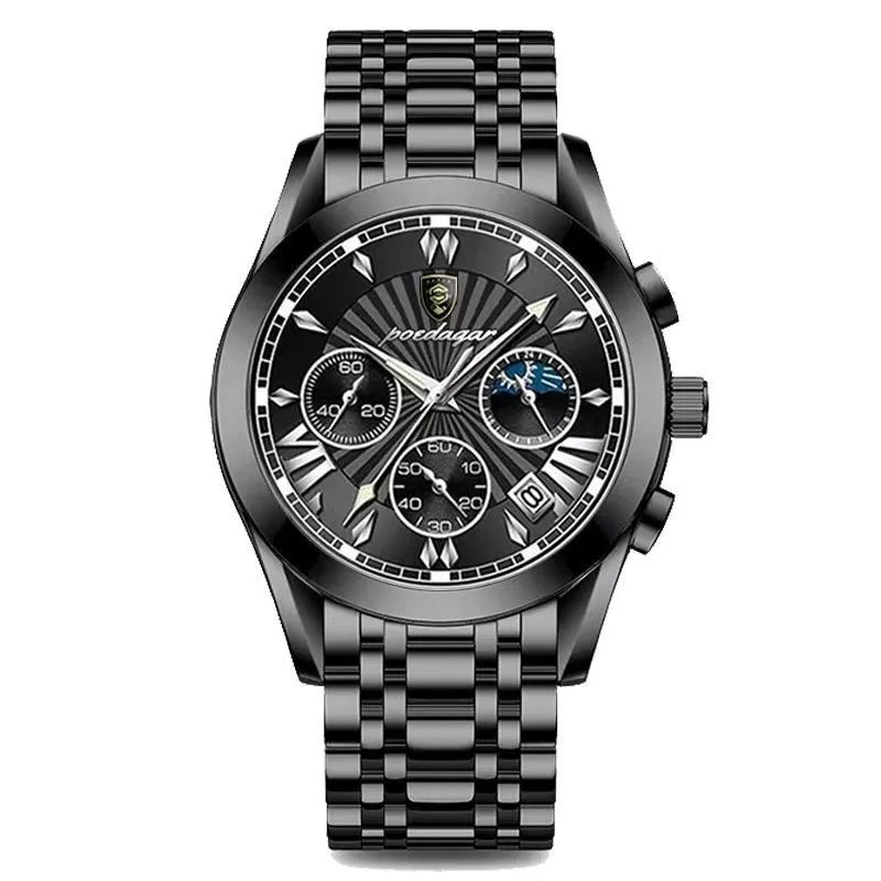 619 BK BK S_Chronograph Function Men Watch Waterproof Luminous Date Sport Watches Luxury Steel Band 