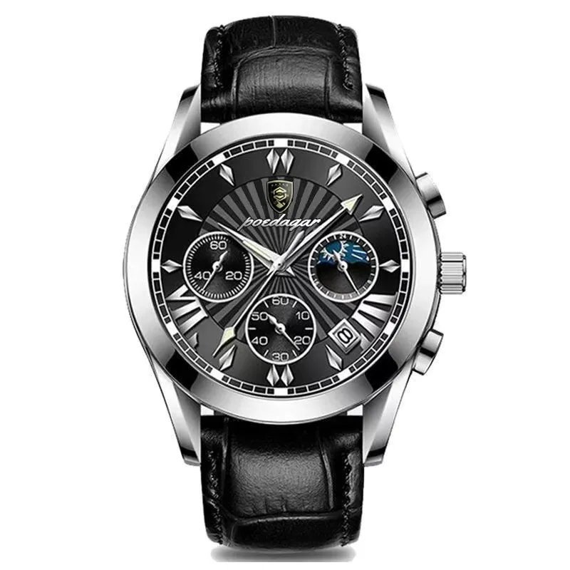 619 SL BK L_Chronograph Function Men Watch Waterproof Luminous Date Sport Watches Luxury Steel Band 