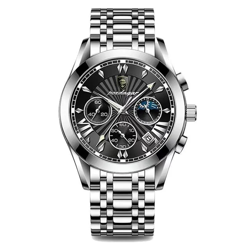 619 SL BK S_Chronograph Function Men Watch Waterproof Luminous Date Sport Watches Luxury Steel Band 