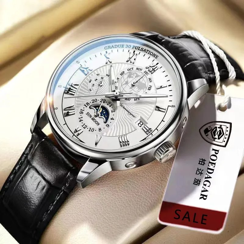 908 SL WH L_Date Quartz Men Watches  Luxury Waterproof Luminous Man Clock Military Leather Sport Men