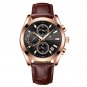 Rose Gold Black_Men Watches  Luxury Leather Wristwatch Sport Chronograph Waterproof Luminous Quartz 