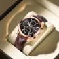 Rose Gold Blue_Men Watches Luxury Leather Wristwatch Sport Chronograph Waterproof Luminous Quartz M