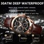 Rose Gold Blue_Men Watches Luxury Leather Wristwatch Sport Chronograph Waterproof Luminous Quartz M