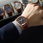 Rose Gold Blue_Men Watches Luxury Leather Wristwatch Sport Chronograph Waterproof Luminous Quartz M