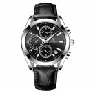 Silver Black_Men Watches  Luxury Leather Wristwatch Sport Chronograph Waterproof Luminous Quartz Mil
