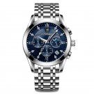 Blue Silver_2021 Men Watches  Luxury Waterproof Luminous Leather Quartz Wristwatch    Business Sport