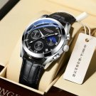 2-L SV Black_2021  Mens Watches  Leather/Stainless Steel Waterproof Luminous Sport Chronograph Quart