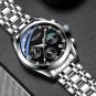 6-S SV Black_2021  Mens Watches  Leather/Stainless Steel Waterproof Luminous Sport Chronograph Quart