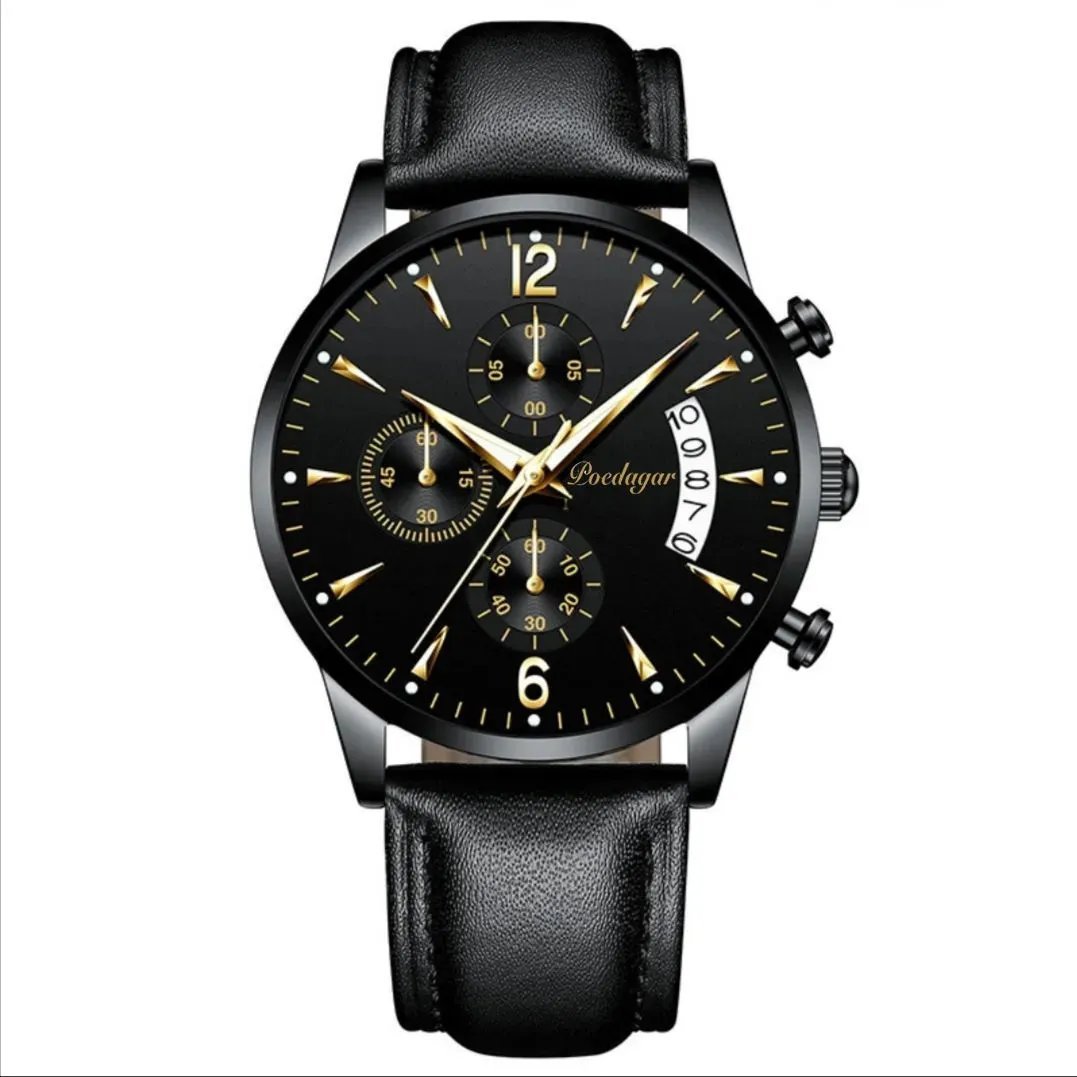 Black Leather_2021  Men's Watches Waterproof Luminous Quartz Wristwatch  Luxury Clock Casual