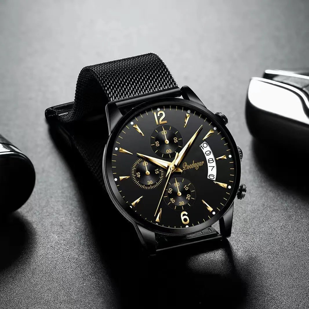 Black Mesh_2021  Men's Watches Waterproof Luminous Quartz Wristwatch  Luxury Clock Casual