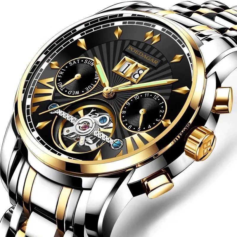 Gold Black_Men Watch  Luxury Automatic Mechanical Watches Waterproof Luminous Business Stainless Sta
