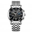 820-Black Silver_Men Watches 2021  Leather Waterproof Luminous  Luxury Mens Quartz Wristwatch