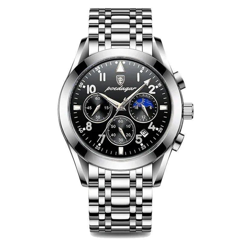 Black Silver_Men Watches 2021  Leather Waterproof Luminous  Luxury Mens Quartz Wristwatch