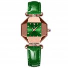 Green Leather_Women Watch Rose Gold Stainless Stain Steel Quartz Wristwatch Waterproof  Luxury Ladie