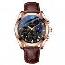 A Rose Gold Black_Men's Watch Sport Chronograph Leather Watches Waterproof Luminous Military Watch B