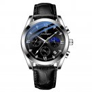 A Silver Black_Men's Watch Sport Chronograph Leather Watches Waterproof Luminous Military Watch Busi