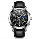 B Silver Black_Men's Watch Sport Chronograph Leather Watches Waterproof Luminous Military Watch Busi