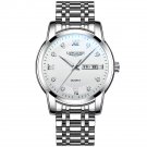 Silver White_Men Watch Business Stainless Stain Quartz Men's Wristwatch  Luxury Waterproof Luminous 