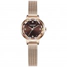 Coffee_Japan Quartz Movement High Quality LANGLISHI Women Stainless Steel Mesh Rose Gold Waterproof 