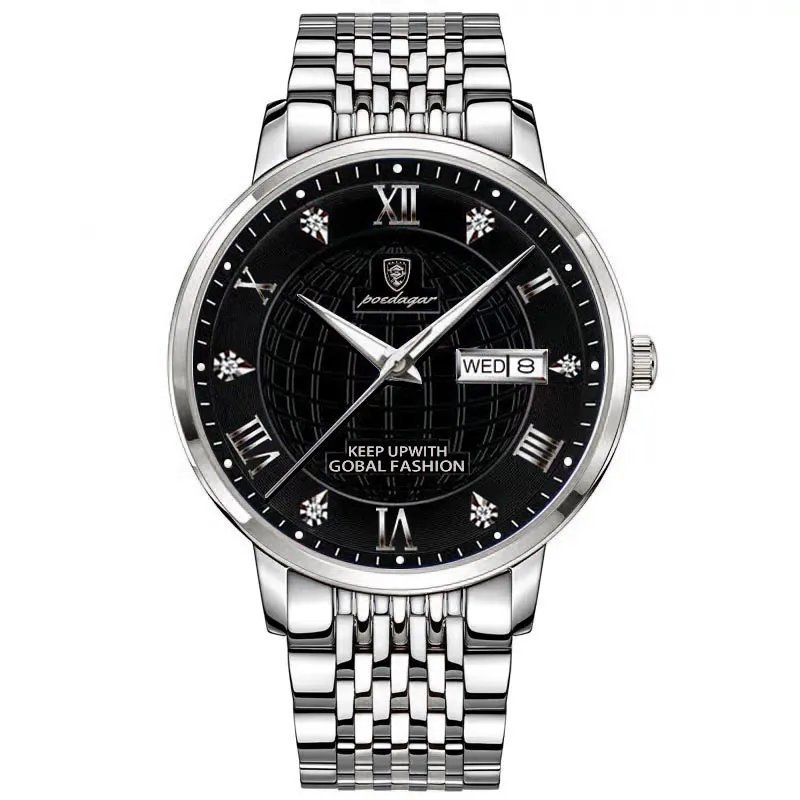 Silver Black_Men Watch Business Quartz Watches Top Swiss Brand Luxury Waterproof Luminous Stainless 