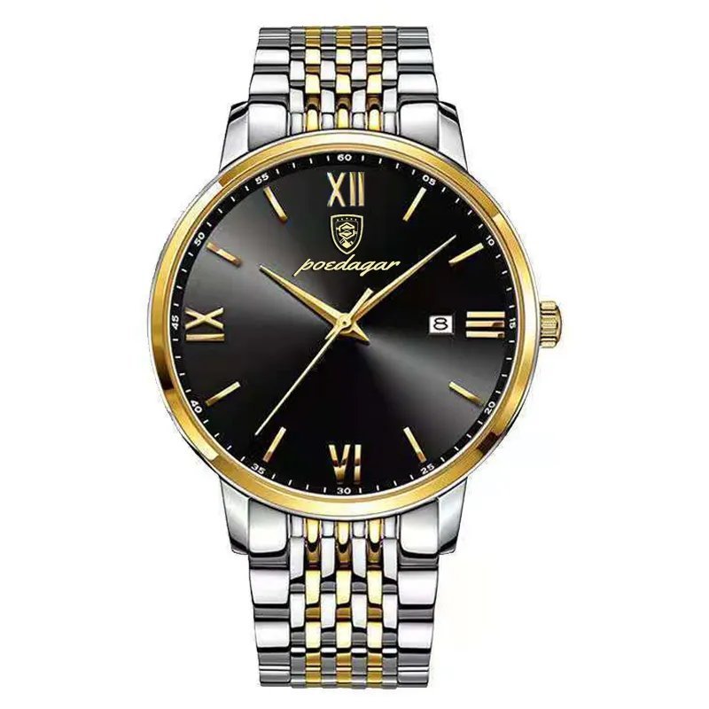 826 GD BK S_Men Watch Stainless Stainless  Luxury Men's Wristwatch Waterproof Luminous Business Quaz