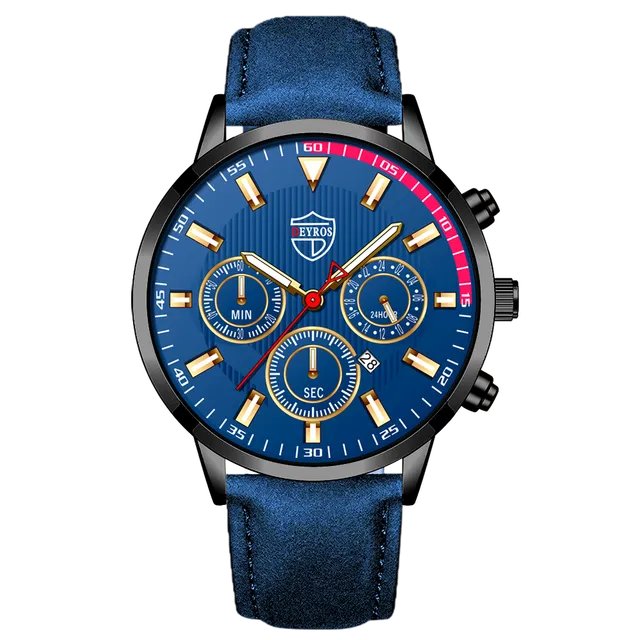 Leather Black Blue_Luxury Men's es for Men Sports Stainless Steel Mesh belt Quartz Wrist Calendar Lu