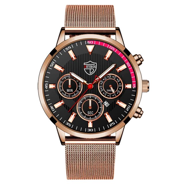 Mesh Silver Black_Luxury Men's es for Men Sports Stainless Steel Mesh belt Quartz Wrist Calendar Lum