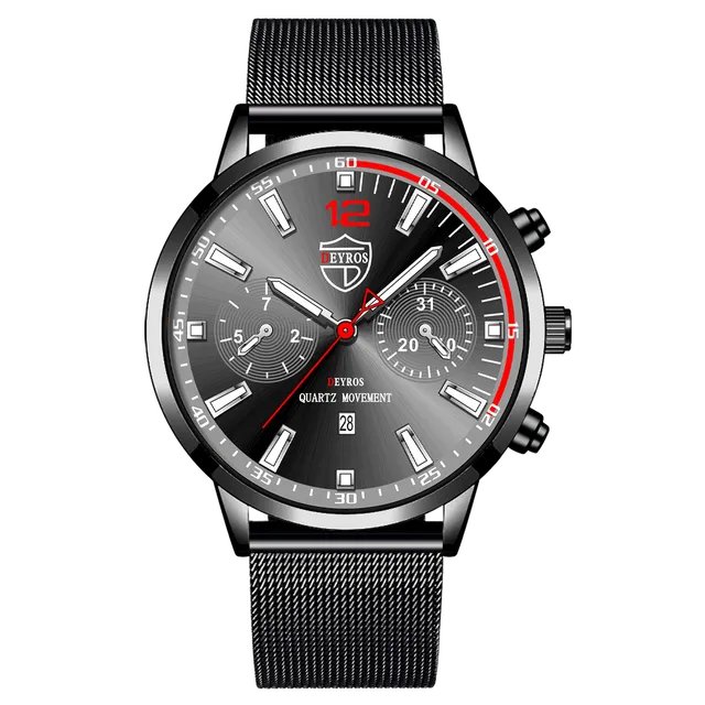 Mesh Black Silver_2022 Men es Luxury Mens Business  Stainless Steel Mesh Belt Quartz Wrist Luminous 