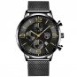 Mesh Black Gold_Mens es Luxury Men Business Stainless Steel Mesh Belt Quartz Wrist  for Man Leisure 