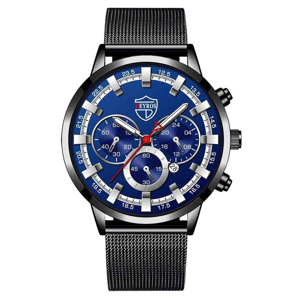 Mesh Black Silver_2022   Mens es Men Business Stainless Steel Mesh Belt Quartz Wrist  Man Sports Cas