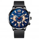 Mesh Black Blue_Mens es Men Business Stainless Steel Mesh Belt Quartz Wrist  Man Casual Leather