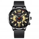 Mesh Black Gold_Mens es Men Business Stainless Steel Mesh Belt Quartz Wrist  Man Casual Leather