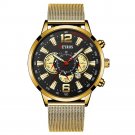 Mesh Gold Black_Mens es Men Business Stainless Steel Mesh Belt Quartz Wrist  Man Casual Leather